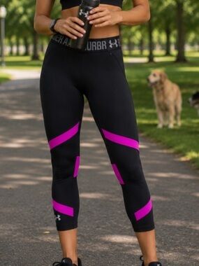 Under Armour HeatGear Compression Capri Leggings Black Pink Women’s M